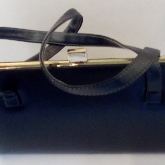 Vintage 1960s Calego Hand Bag Black Faux Leather Made in Canada - Picture 1 of 6
